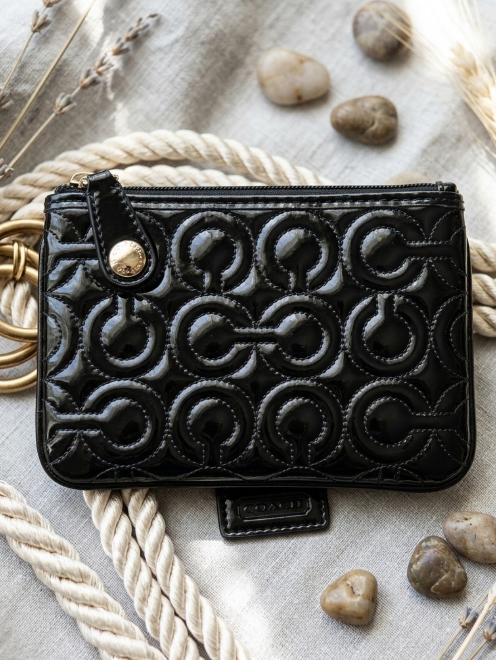 Vintage Coach Op Art Black Signature Clutch Bag